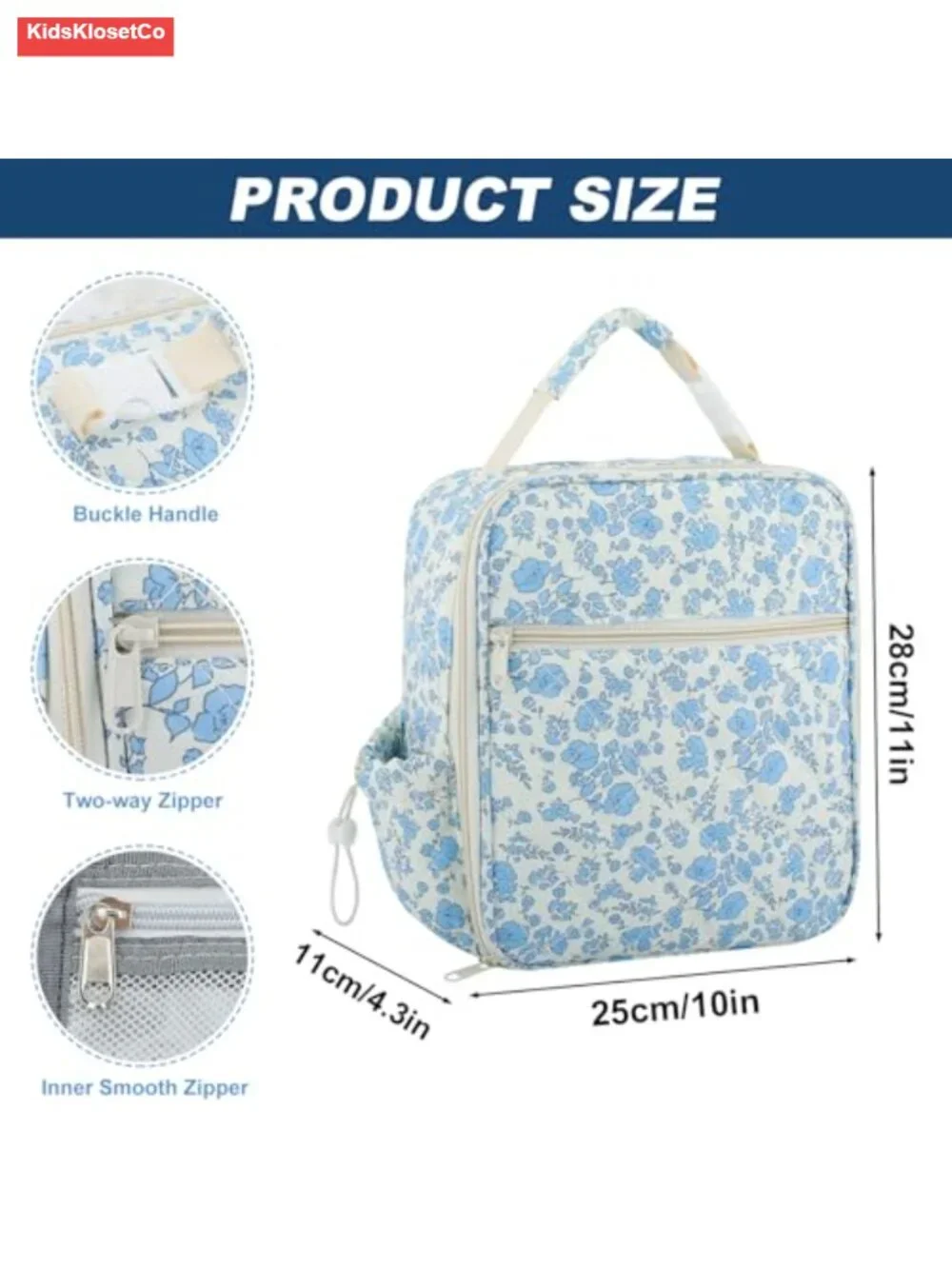 Cotton Quilted Insulated Lunch Box Tote with Floral Pattern